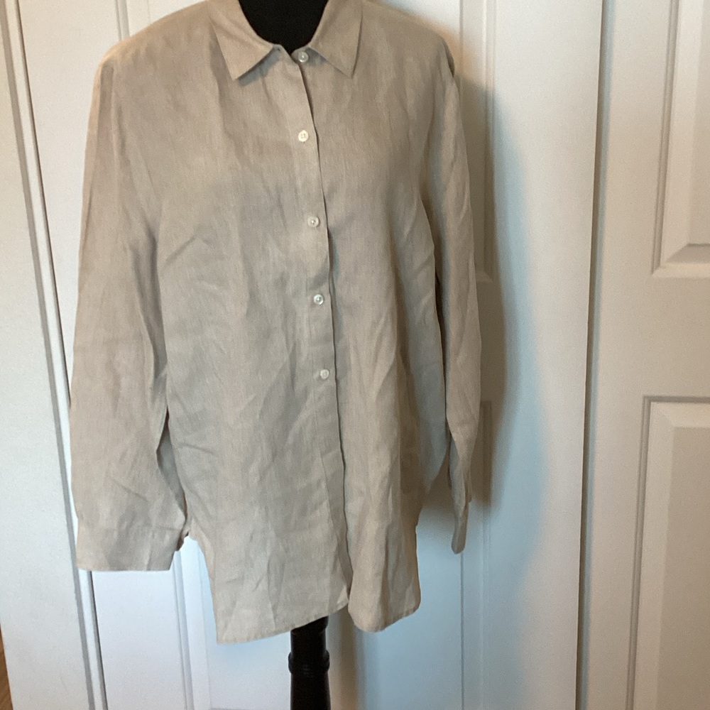 J. Jill Beige Linen Button-Up Shirt L Missy